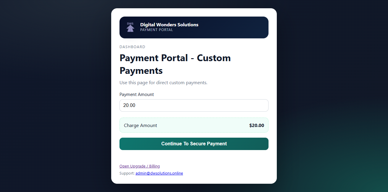 Screenshot of payment portal page